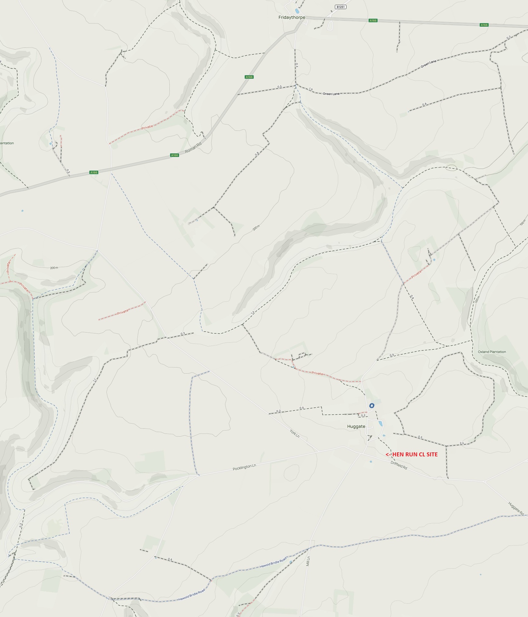 Footpaths around Huggate walk map